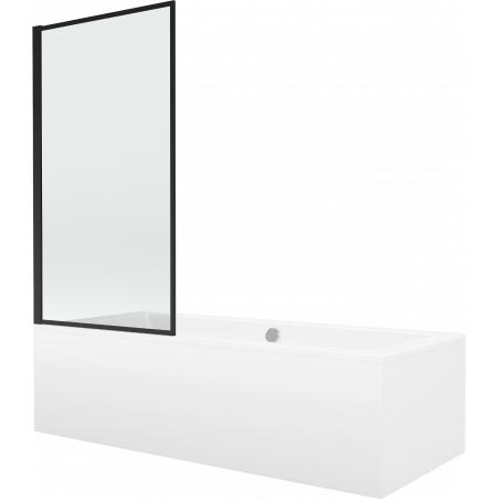 Mexen Cube rechteckige Badewanne 180 x 80 cm mit Verkleidung und 1-flügeligeb Schirm 80 cm, schwarzes Muster - 550518080X930801?