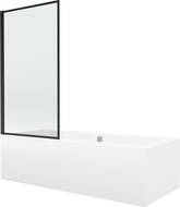Mexen Cube pravokutna kada 180 x 80 cm s oblogom i jednosložnim paravanom 80 cm, crni uzorak - 550518080X9308017070