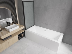 Mexen Cube rechthoekig bad 180 x 80 cm met ombouw en 1-vleugelig scherm 80 cm, zwart patroon - 550518080X9308017070