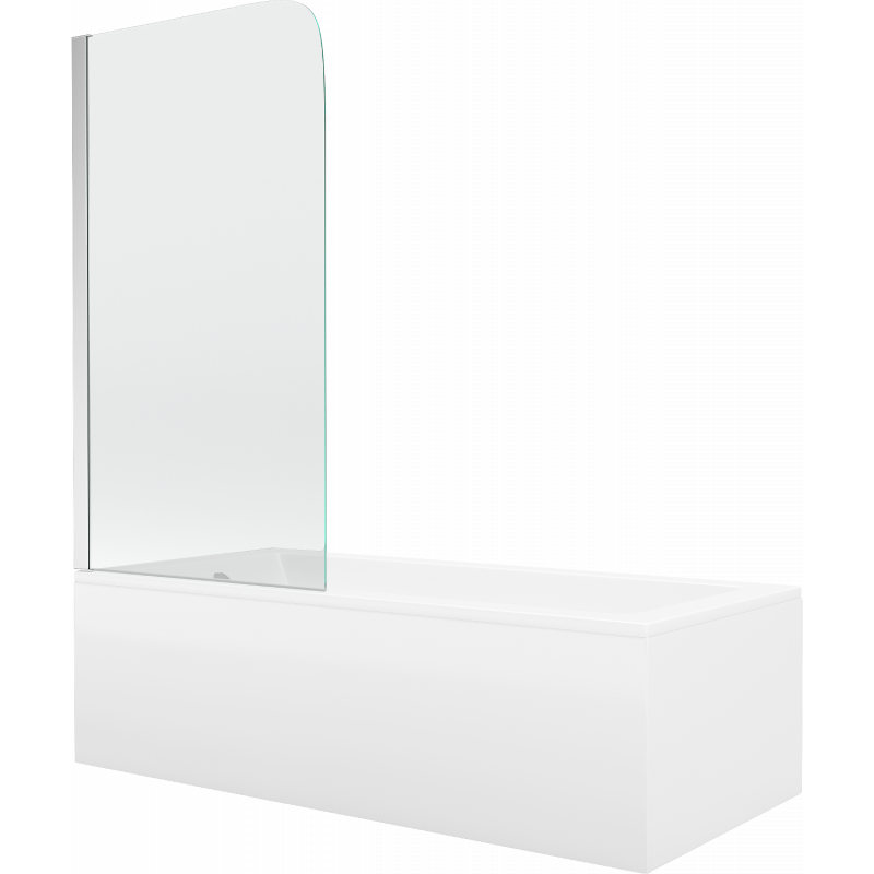 Mexen Cubik rechthoekig bad 150 x 70 cm met ombouw en 1-delige wand 70 cm, transparant, chroom - 550315070X9007010100
