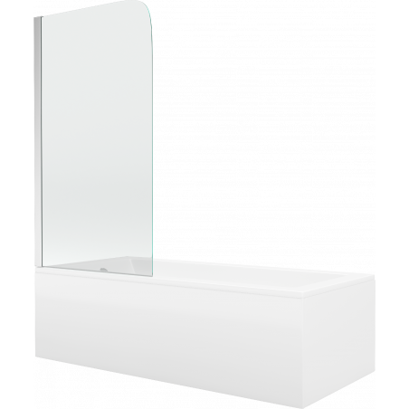 Mexen Cubik wanna prostokątna 150 x 70 cm z obudową i parawanem 1-skrzydłowym 70 cm, transparent, chrom - 550315070X9007010100