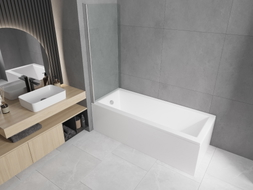 Mexen Cubik rectangular bathtub 150 x 70 cm with casing and 1-panel screen 70 cm, transparent, chrome - 550315070X9007010100
