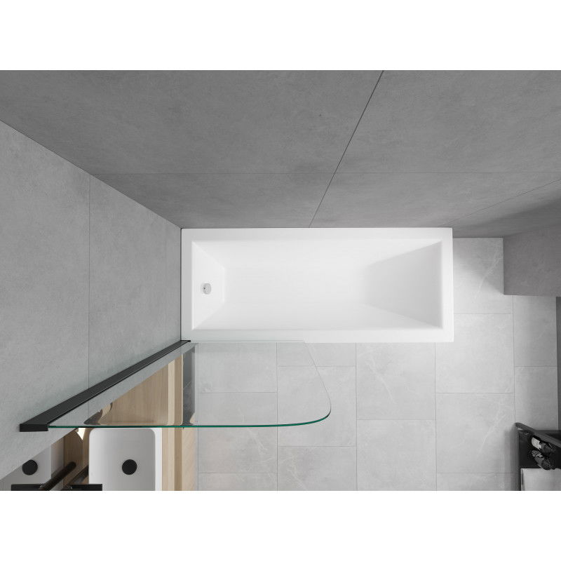 Mexen Cubik Rechteckige Badewanne 150 x 70 cm mit Verkleidung und 1-flügeliger 70 cm Duschwand, transparent, schwarz