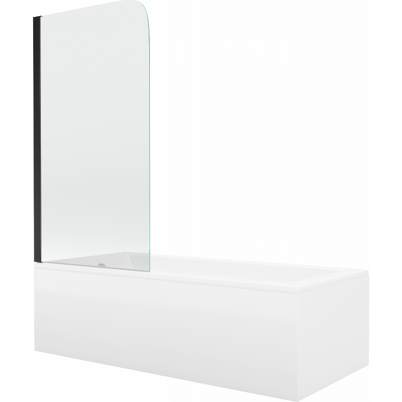 Mexen Cubik baignoire rectangulaire 150 x 70 cm avec habillage et paroi 1 volet 70 cm, transparent, noir - 550315070X9007017000
