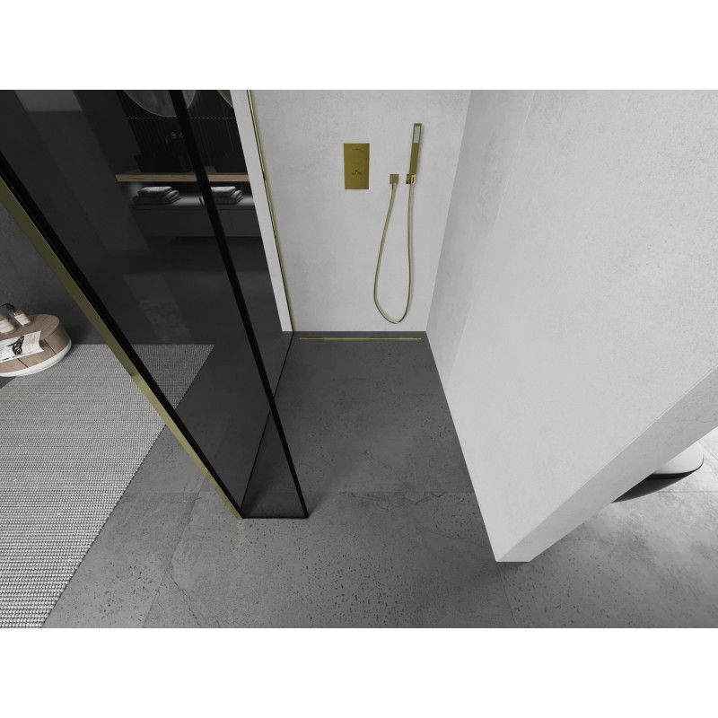 Mexen Kioto dušisein Walk-in 120 x 30 cm, must raam, kuldne - 800-120-212-50-70-030