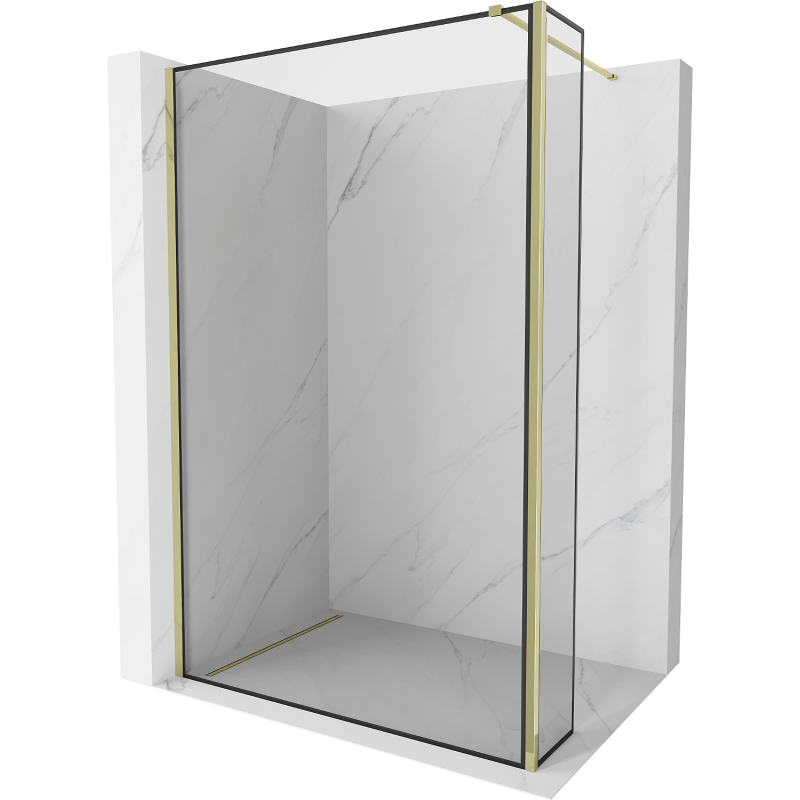 Mexen Kioto Tuš stena Walk-in 130 x 30 cm, črn okvir, zlata - 800-130-212-50-70-030