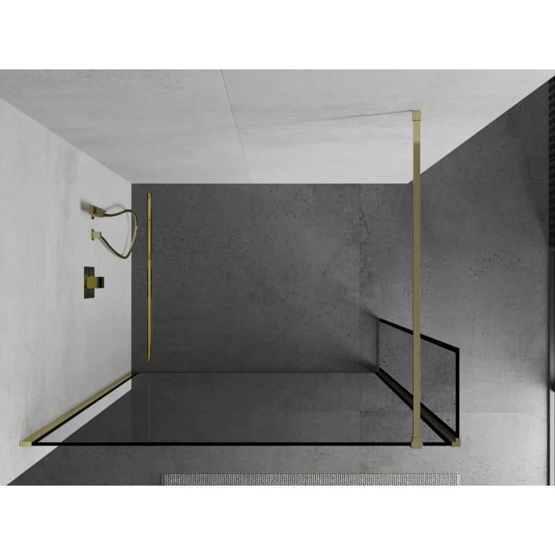 Mexen Kioto Πάνελ ντους Walk-in 120 x 40 cm, μαύρο πλαίσιο, χρυσό - 800-120-212-50-70-040