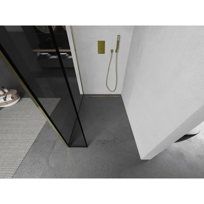 Mexen Kioto Tuš stena Walk-in 130 x 30 cm, črn okvir, zlata - 800-130-212-50-70-030