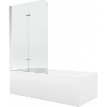 Mexen Cubik wanna prostokątna 150 x 70 cm z obudową i parawanem 2-skrzydłowym 80 cm, transparent, chrom - 550315070X9008020100