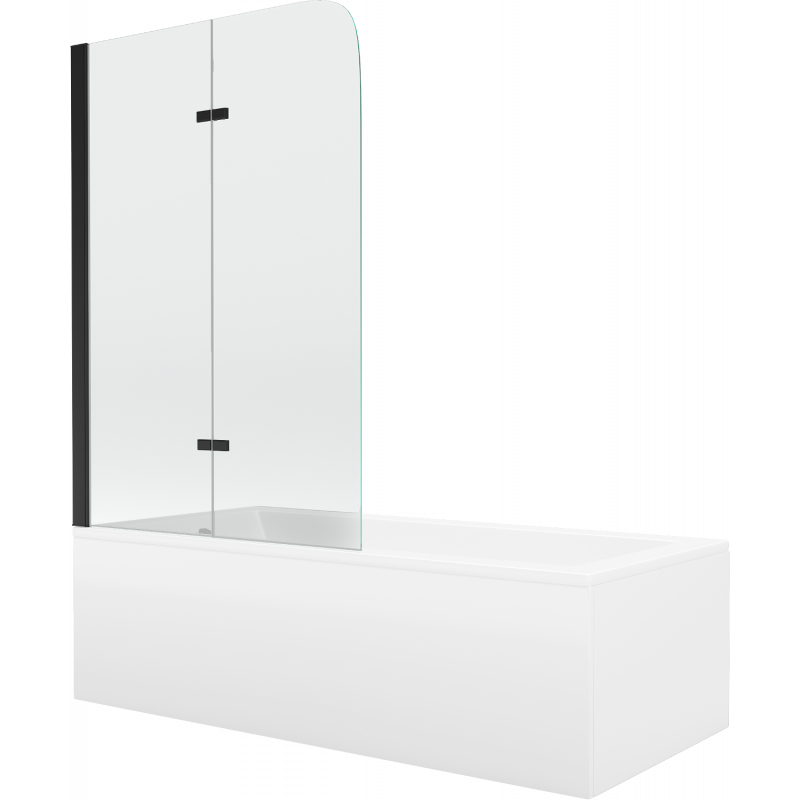 Mexen Cubik wanna prostokątna 150 x 70 cm z obudową i parawanem 2-skrzydłowym 80 cm, transparent, czarny - 550315070X9008027000