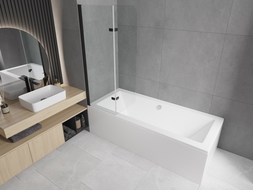 Mexen Cubik rechthoekig bad 150 x 70 cm met ombouw en 2-delige scherm 80 cm, transparant, zwart - 550315070X9008027000