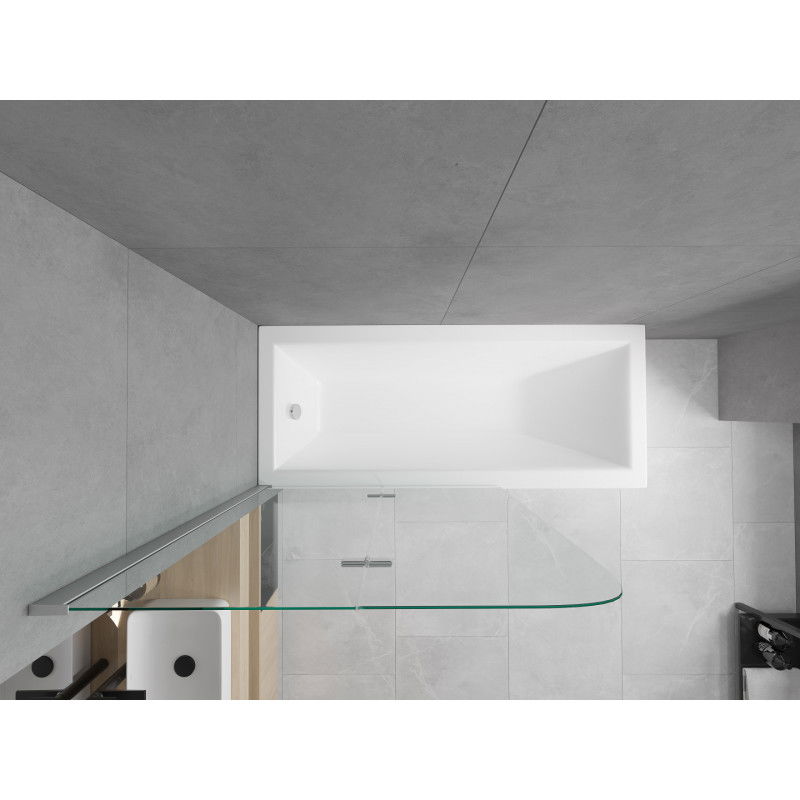 Mexen Cubik banheira retangular 150 x 70 cm com painel e proteção de banho de 2 folhas 100 cm, transparente, cromado