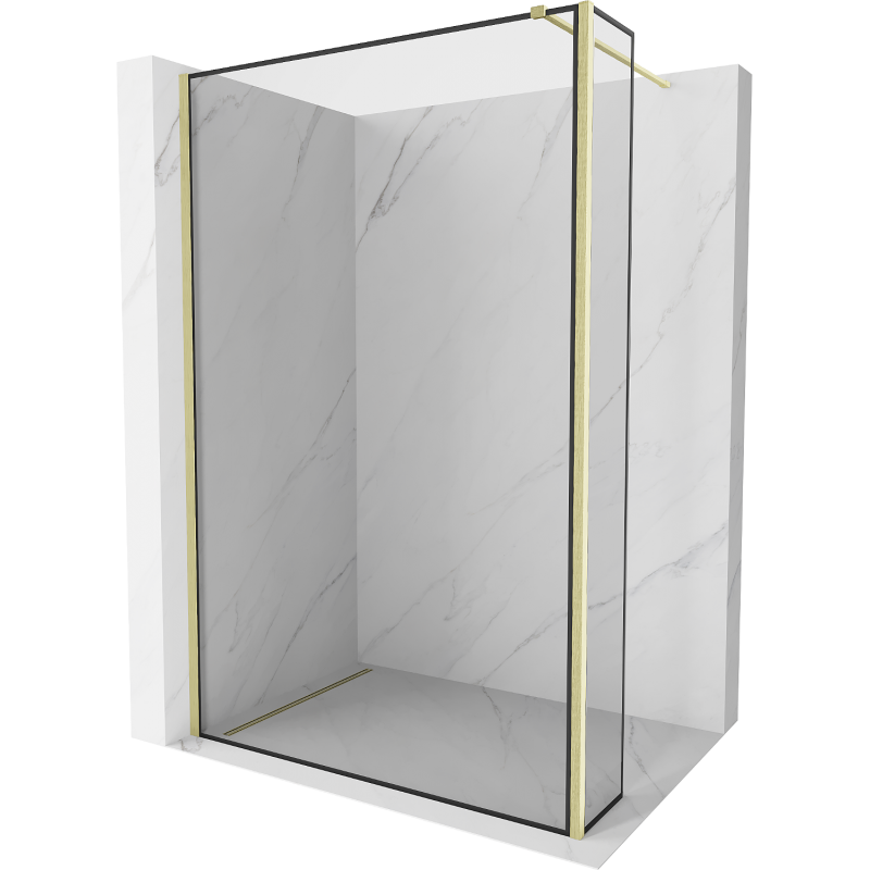 Mexen Kioto Duschwand Walk-in 100 x 30 cm, schwarzer Rahmen, gebürstetes Gold - 800-100-212-55-70-030
