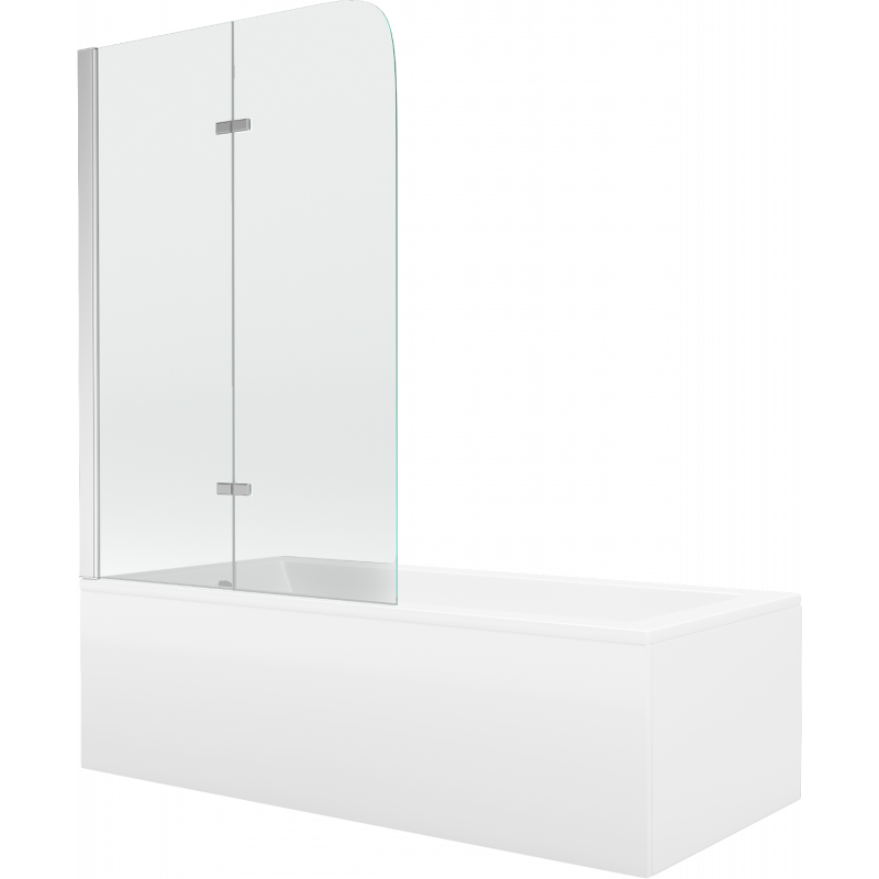 Mexen Cubik wanna prostokątna 150 x 70 cm z obudową i parawanem 2-skrzydłowym 100 cm, transparent, chrom - 550315070X9010020100