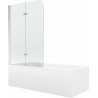 Mexen Cubik wanna prostokątna 150 x 70 cm z obudową i parawanem 2-skrzydłowym 100 cm, transparent, chrom - 550315070X9010020100