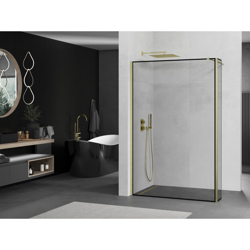 Mexen Kioto dušisein Walk-in 140 x 40 cm, must raam, kuldne harjatud - 800-140-212-55-70-040
