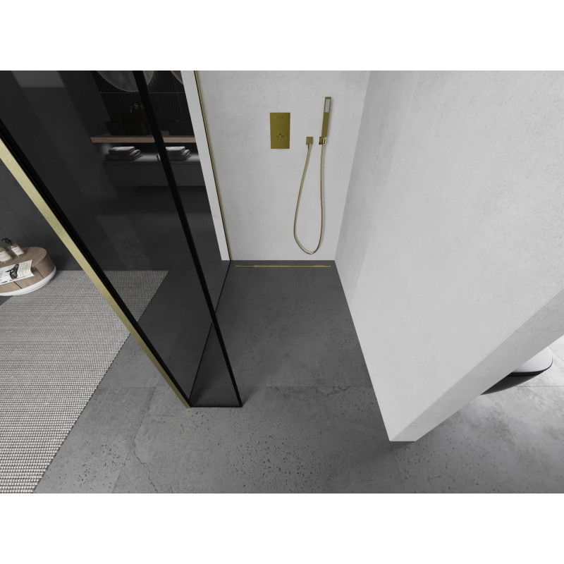 Mexen Kioto dušisein Walk-in 140 x 40 cm, must raam, kuldne harjatud - 800-140-212-55-70-040