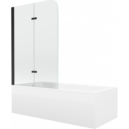 Mexen Cubik wanna prostokątna 150 x 70 cm z obudową i parawanem 2-skrzydłowym 100 cm, transparent, czarny - 550315070X9010027000