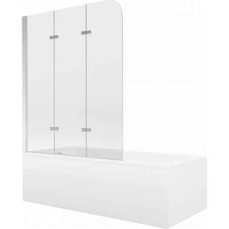Mexen Cubik taisnstūrveida vanna 150 x 70 cm ar apmali un 3-sekciju nožogojumu 120 cm, caurspīdīgs, hroma pārklājums