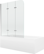 Mexen Cubik wanna prostokątna 150 x 70 cm z obudową i parawanem 3-skrzydłowym 120 cm, transparent, chrom - 550315070X9012030100