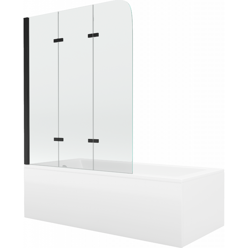 Baignoire rectangulaire Mexen Cubik 150 x 70 cm avec revêtement et paravent à 3 volets 120 cm, transparent, noir - 550315070X90?