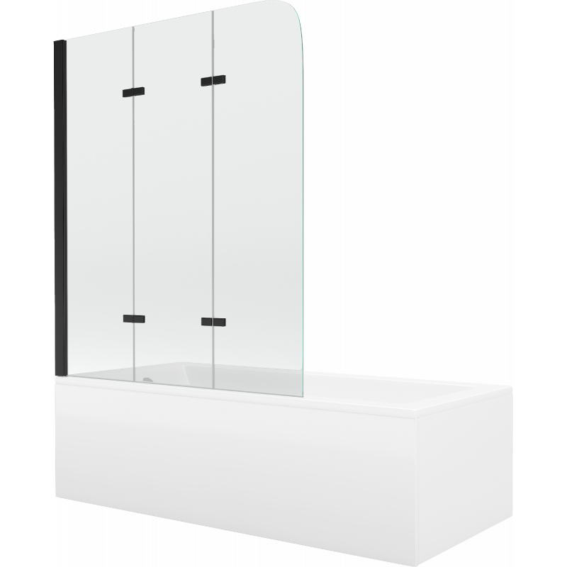 Mexen Cubik taisnstūrveida vanna 150 x 70 cm ar apdari un 3-durvju paneļu 120 cm, caurspīdīgs, melns - 550315070X9012037000