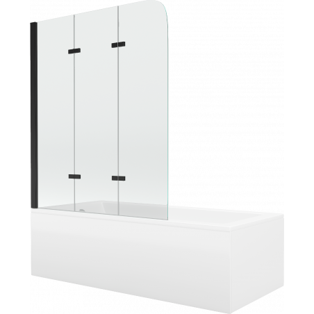 Mexen Cubik rechthoekig bad 150 x 70 cm met ombouw en 3-delige scherm 120 cm, transparant, zwart - 550315070X9012037000