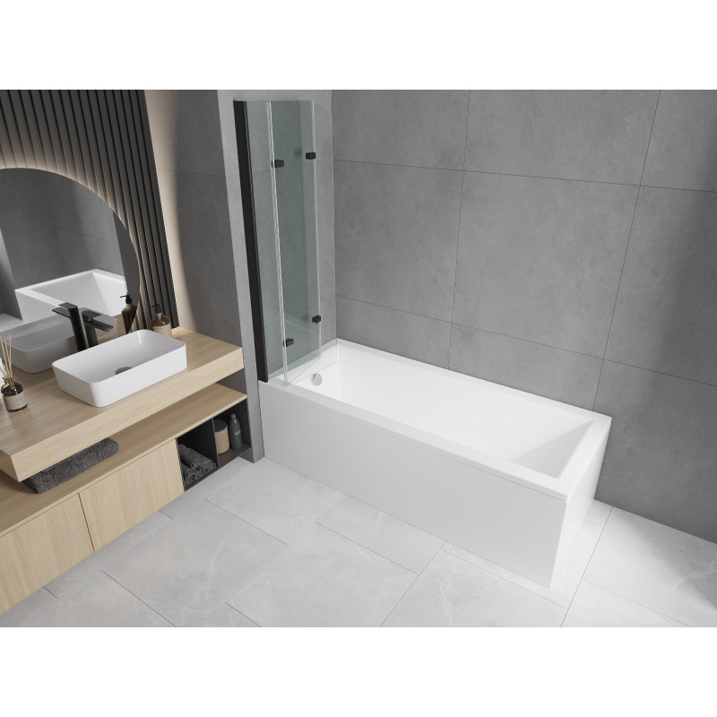 Mexen Cubik bañera rectangular 150 x 70 cm con revestimiento y mampara de 3 paneles 120 cm, transparente, negro