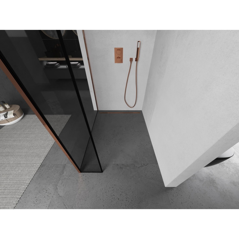 Mexen Kioto dušisein Walk-in 110 x 30 cm, must raam, roosa kuld - 800-110-212-60-70-030