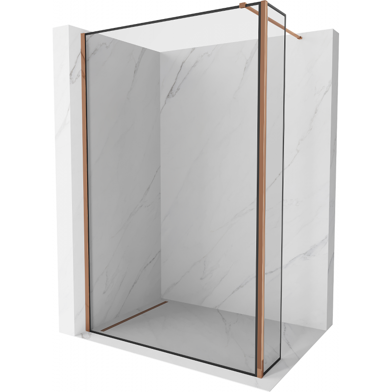 Mexen Kioto Walk-in Shower Wall 130 x 30 cm, Black Frame, Rose Gold - 800-130-212-60-70-030