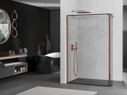 Mexen Kioto tuš stena Walk-in 160 x 30 cm, črn okvir, rožnato zlato - 800-160-212-60-70-030