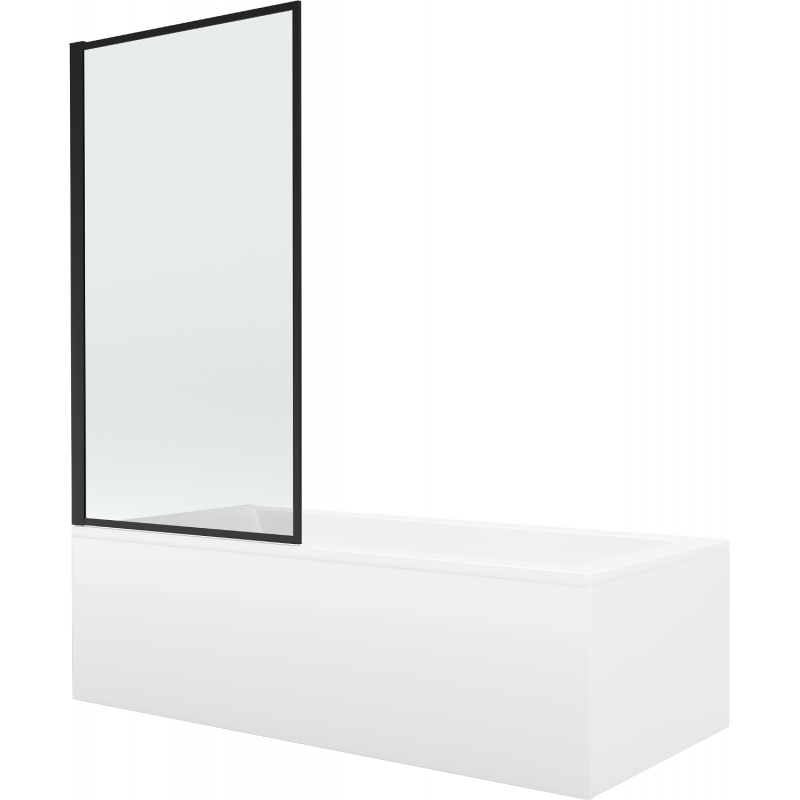 Mexen Cubik bañera rectangular 150 x 70 cm con carcasa y mampara de 1 hoja 70 cm, patrón negro fijo - 550315070X9307007070