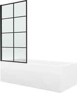 Mexen Cubik rechthoekig bad 150 x 70 cm met ombouw en 1-vleugelig scherm 70 cm, zwart patroon fix - 550315070X9307007077