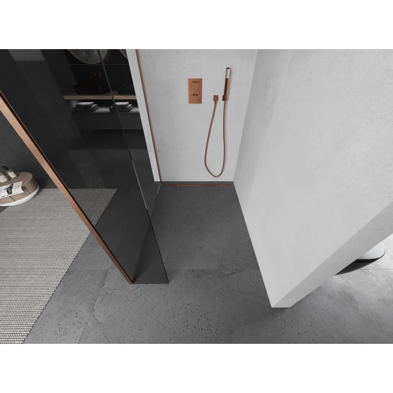 Mexen Kioto ścianka prysznicowa Walk-in 95 x 40 cm, transparent, miedź szczotkowana - 800-095-212-65-00-040