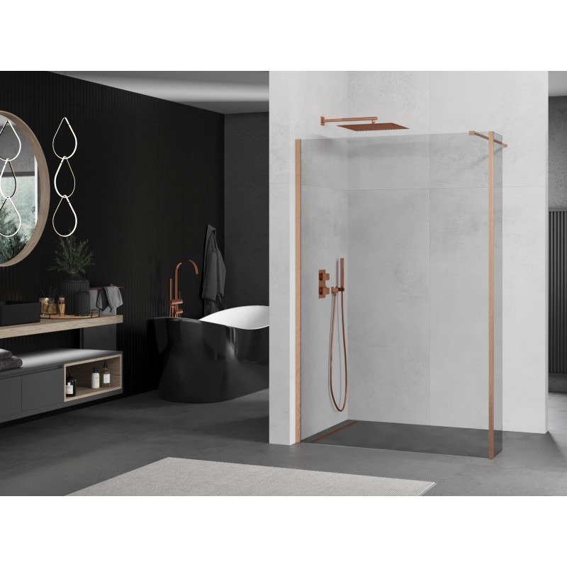 Mexen Kioto dušisein Walk-in 135 x 40 cm, läbipaistev, harjatud vask - 800-135-212-65-00-040