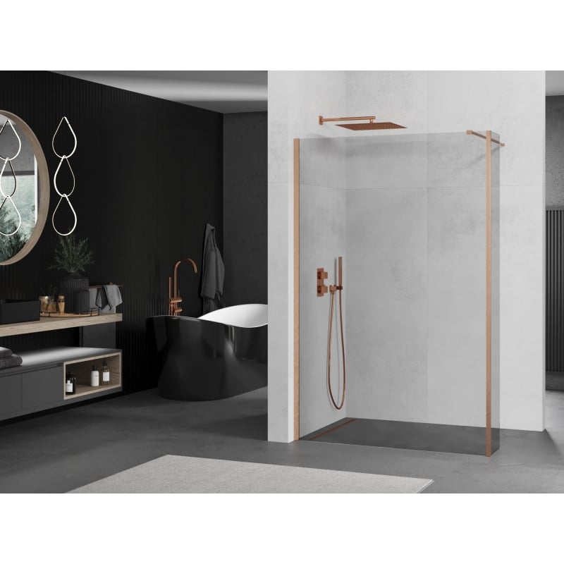 Mexen Kioto ścianka prysznicowa Walk-in 150 x 40 cm, transparent, miedź szczotkowana - 800-150-212-65-00-040