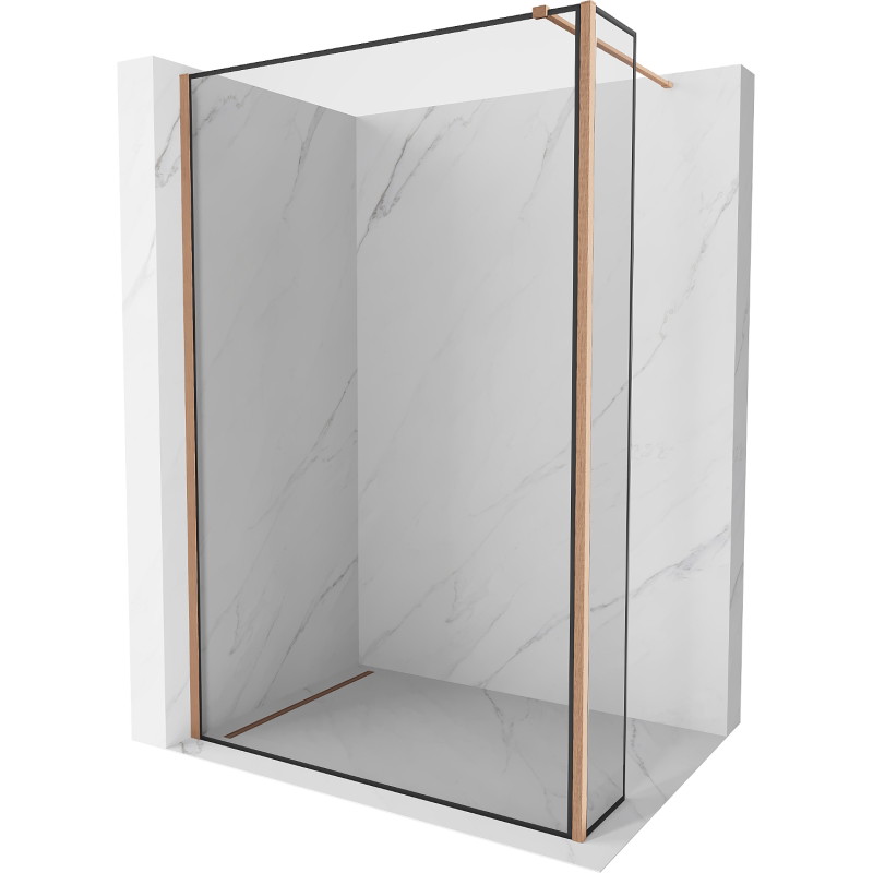 Mexen Kioto zidna ploha za tuš Walk-in 130 x 30 cm, crni okvir, brušena bakar - 800-130-212-65-70-030
