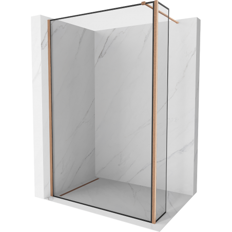 Mexen Kioto 130 x 30 cm Walk-in Shower Wall, Black Frame, Brushed Copper - 800-130-212-65-70-030