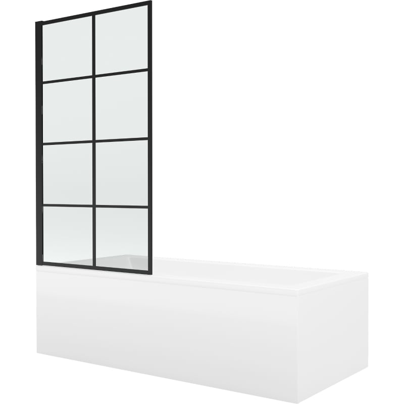 Mexen Cubik wanna prostokątna 150 x 70 cm z obudową i parawanem 1-skrzydłowym 70 cm, czarny wzór - 550315070X9307017077