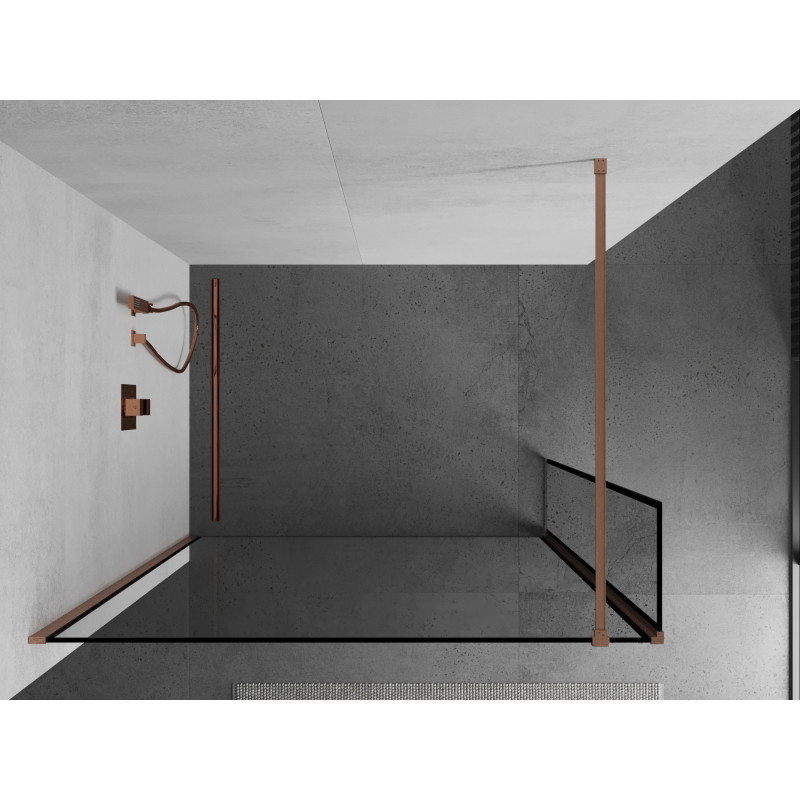 Mexen Kioto zidna ploha za tuš Walk-in 130 x 30 cm, crni okvir, brušena bakar - 800-130-212-65-70-030