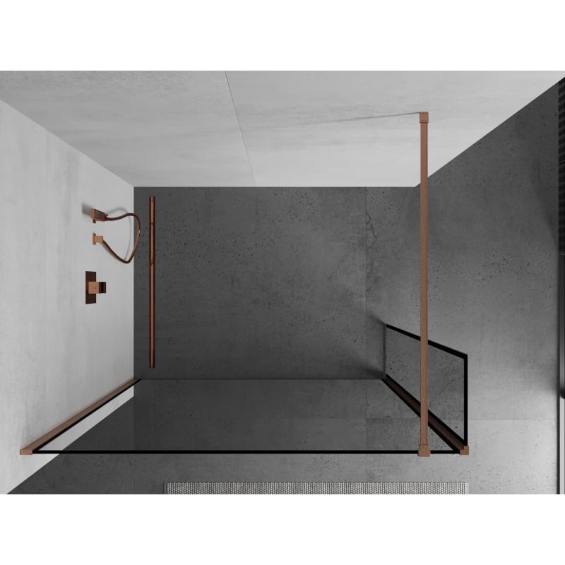 Mexen Kioto ścianka prysznicowa Walk-in 150 x 30 cm, czarna ramka, miedź szczotkowana - 800-150-212-65-70-030