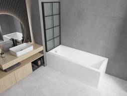 Mexen Cubik rechthoekig bad 150 x 70 cm met ombouw en 1-vleugelige schermwand 70 cm, zwart patroon - 550315070X9307017077