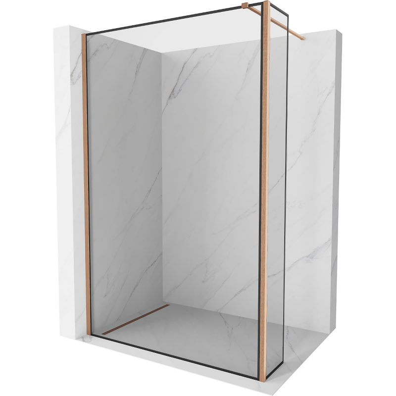 Mexen Kioto Walk-in Shower Screen 130 x 40 cm, Black Frame, Brushed Copper - 800-130-212-65-70-040