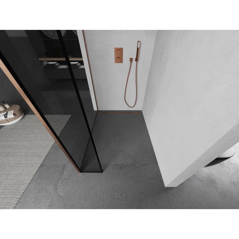 Mexen Kioto paroi de douche Walk-in 160 x 40 cm, cadre noir, cuivre brossé - 800-160-212-65-70-040