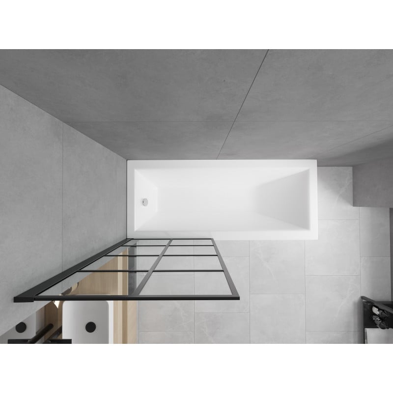 Mexen Cubik rechthoekig bad 150 x 70 cm met ombouw en 1-vleugelig scherm 80 cm, zwart patroon fix - 550315070X9308007077