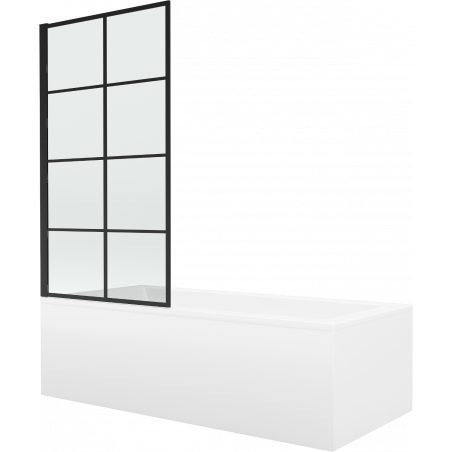 Mexen Cubik rectangular bathtub 150 x 70 cm with casing and 1-wing screen 80 cm, black pattern fix - 550315070X9308007077