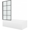 Mexen Cubik Rechteckige Badewanne 150 x 70 cm mit Verkleidung und 1-flügeliger Abtrennung 80 cm, schwarzes Muster fix