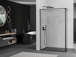 Mexen Kioto dušas siena Walk-in 90 x 30 cm, melns rāmis, gun gray matēts - 800-090-212-66-70-030
