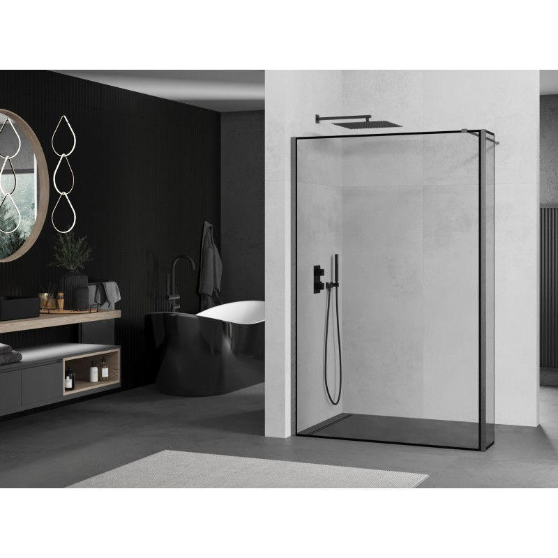 Mexen Kioto paroi de douche Walk-in 120 x 30 cm, cadre noir, gris canon brossé - 800-120-212-66-70-030