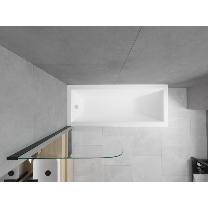Mexen Cubik rechthoekig bad 160 x 70 cm met ombouw en 1-vleugelig scherm 70 cm, transparant, zwart - 550316070X9007017000